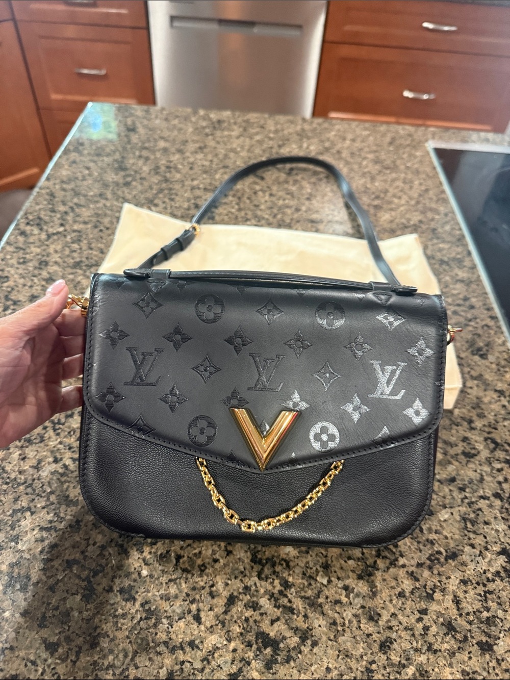 Louis Vuitton Black Monogram V Crossbody Bag with Gold Hardware